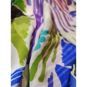 Vintage Bill Blass Blue White Purple Abstract Silk Neck Scarf Wrap turned hem 19